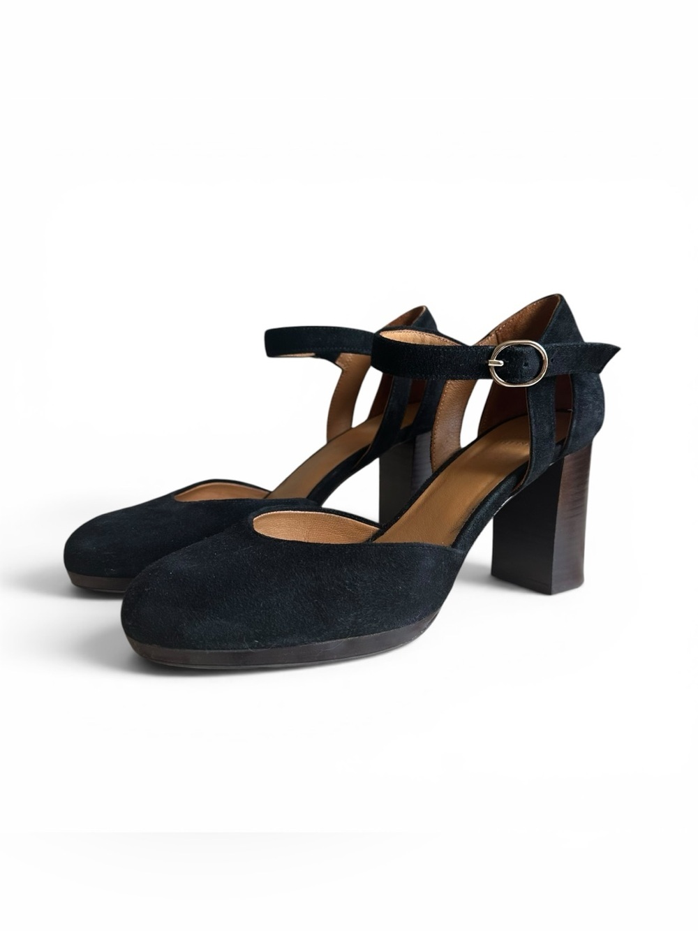 Sézane Katie Babies Black Suede Mary Jane Heels EU 38 US 7